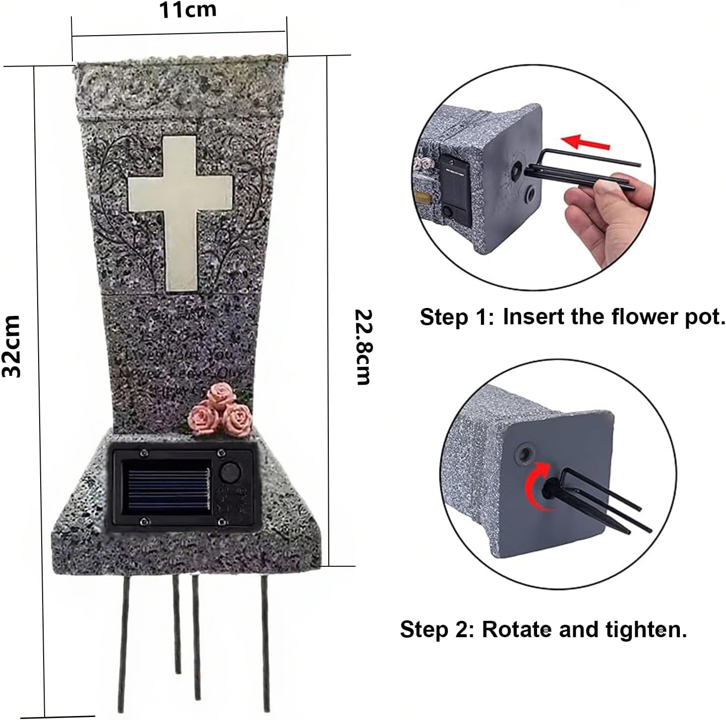 Cemetary Vase Solar Cemetery Grave Vase with LED Cemetery Vases for Grave with Spikes Decorations for Cemetery Grave