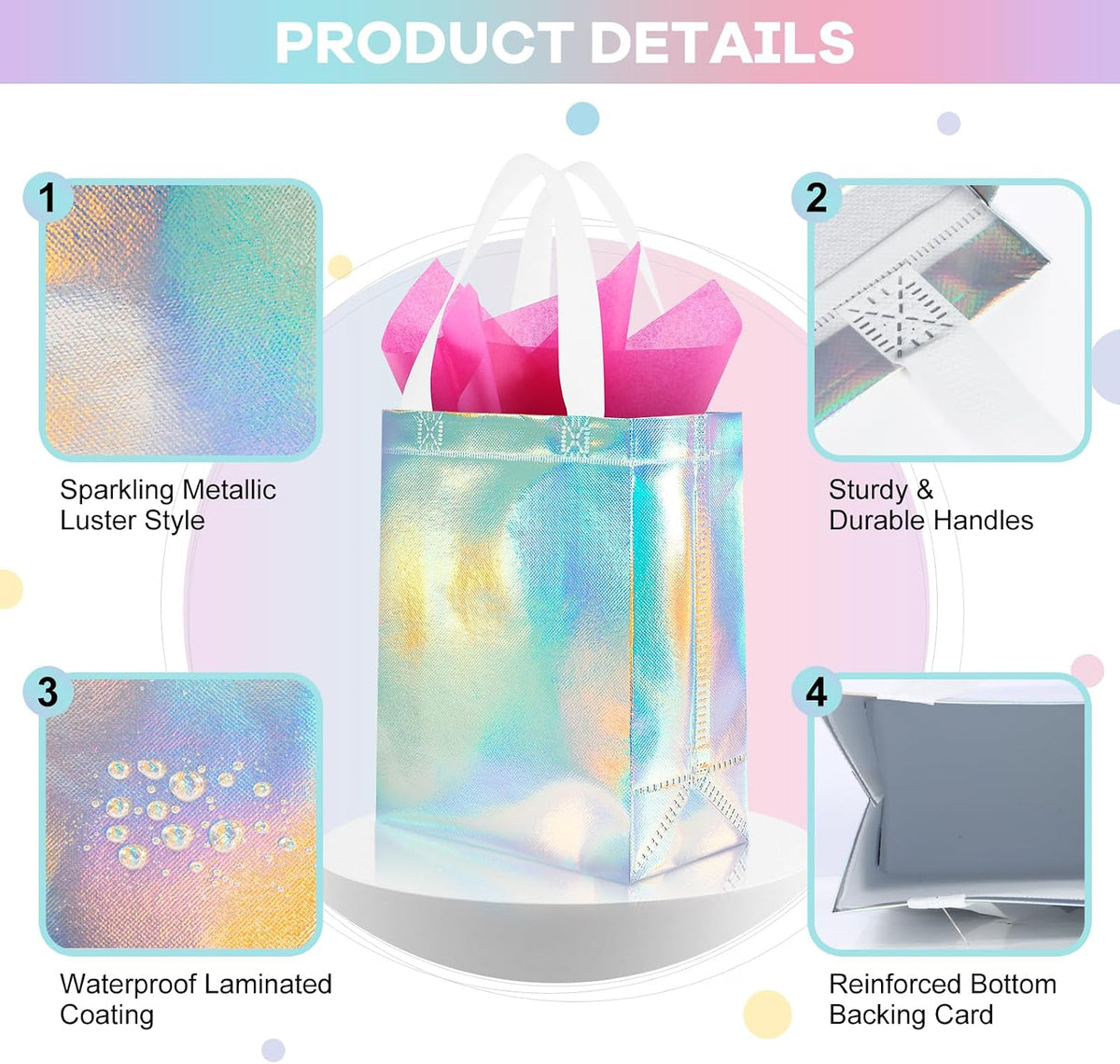 12 Pack Reusable Gift Bags with Handles & 24 Tissue Papers