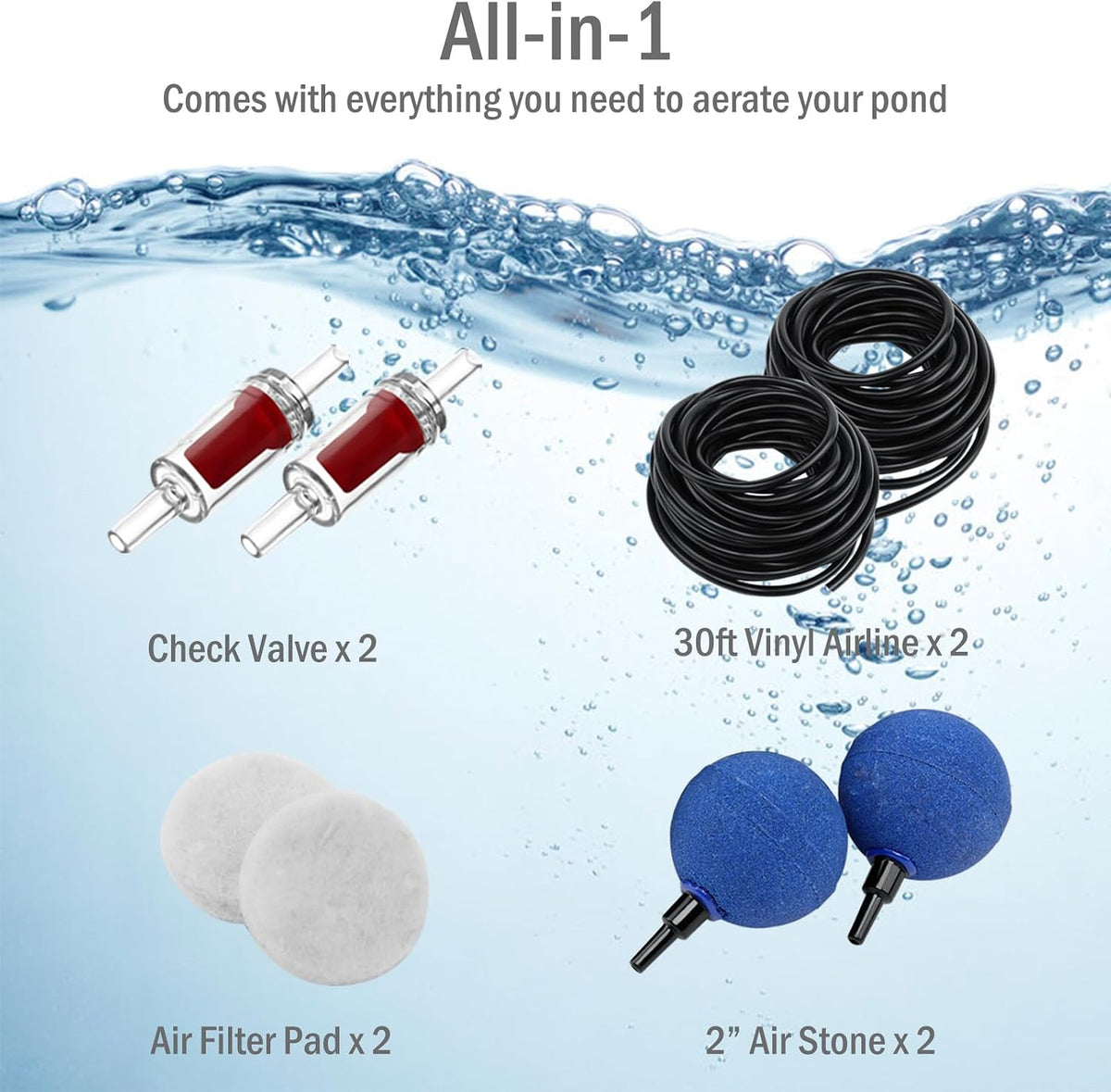 All-in-One Flow Adjustable Pond Aerator with 2 Air Outlets