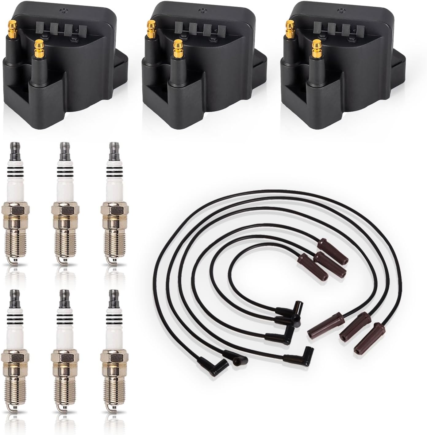 Set of 3 Ignition Coil with 6 Spark Plug and Wire set 1999-2005 Compatible with Chevy Buick Pontiac Allure LaCrosse