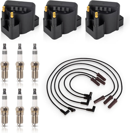 Set of 3 Ignition Coil with 6 Spark Plug and Wire set 1999-2005 Compatible with Chevy Buick Pontiac Allure LaCrosse