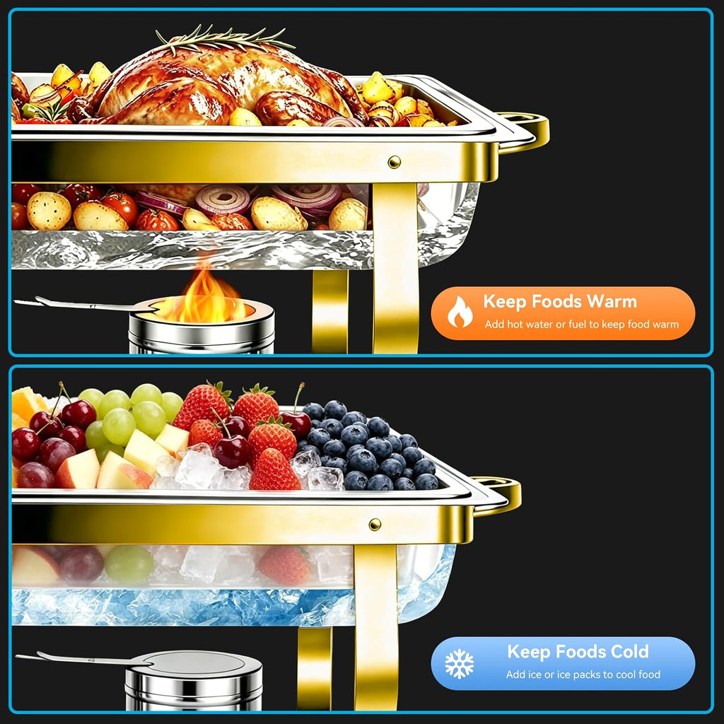 9QT Chafing Dishes for Buffet 4 Pack with 7 Multi-Size Food Pans