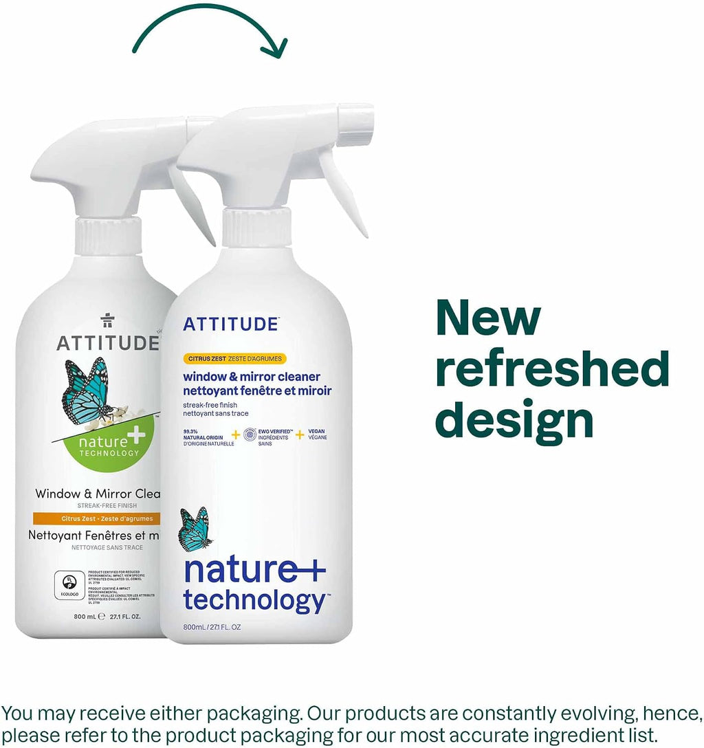ATTITUDE Glass & Window Cleaner Spray, EWG Verified, Citrus Zest, 27 fl oz