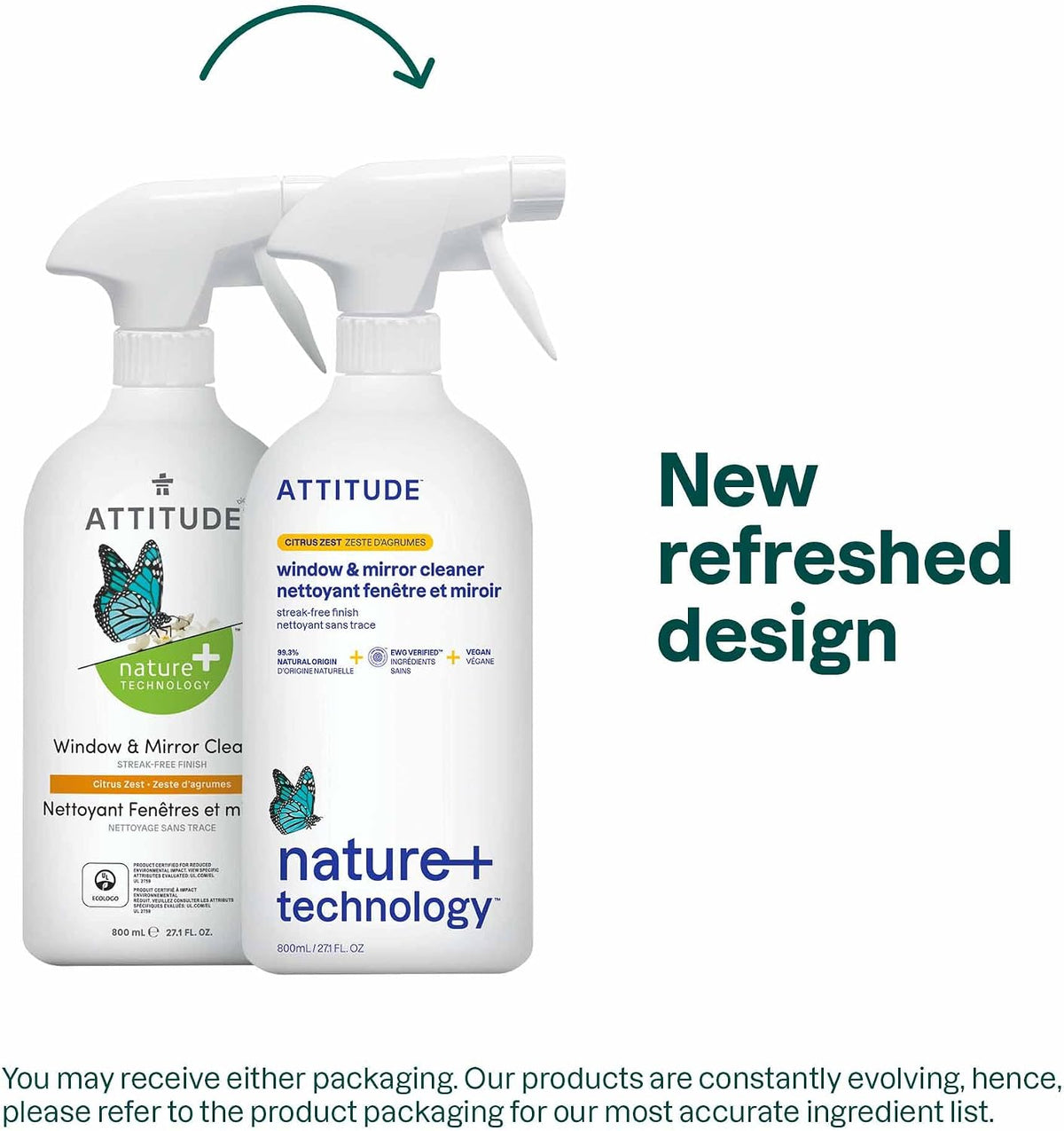 ATTITUDE Glass & Window Cleaner Spray, EWG Verified, Citrus Zest, 27 fl oz