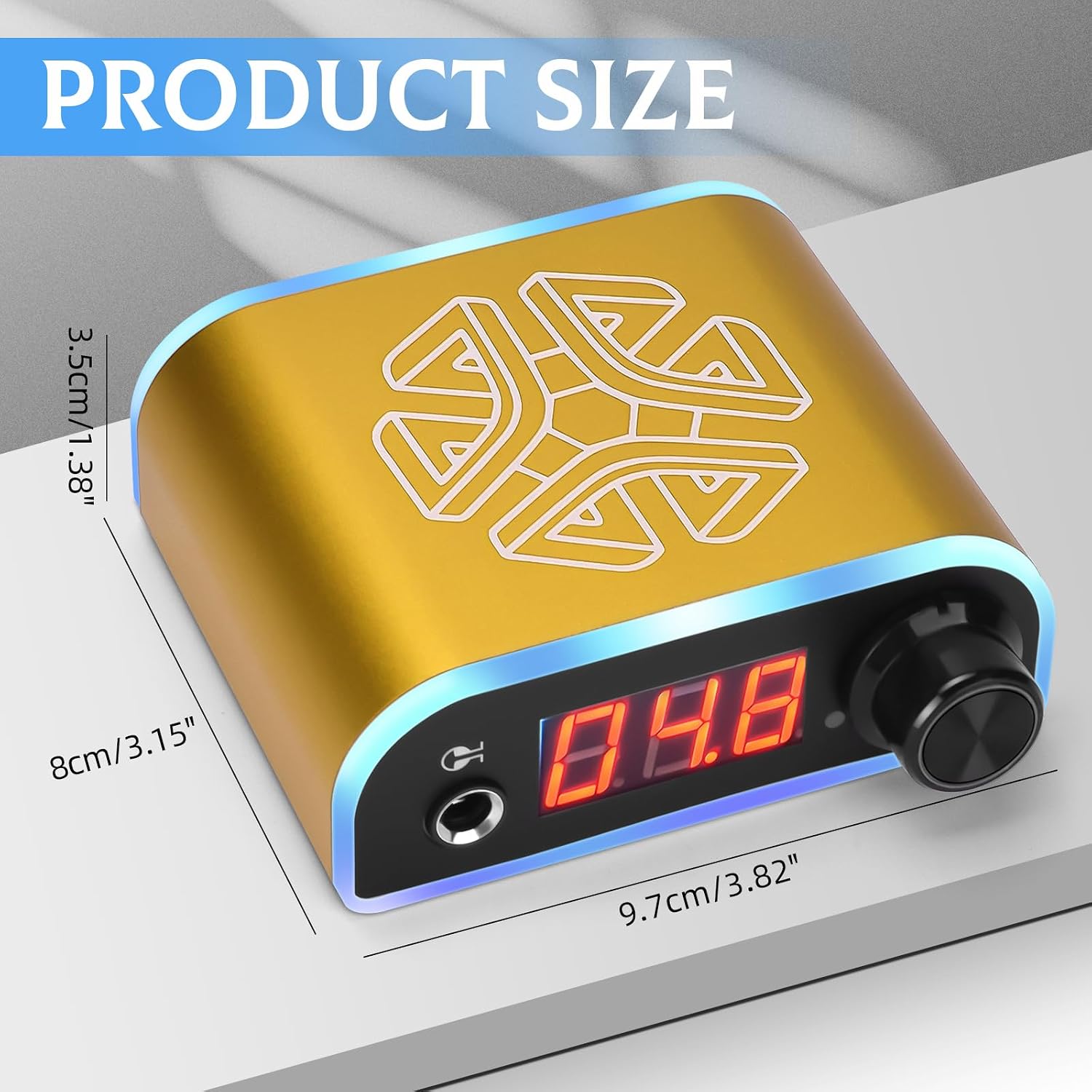Tattoo Power Supply with Wireless Tattoo Pedal Colorful Light Power Cable for Tattoo Machine Pen Liner and Shader (Gold)