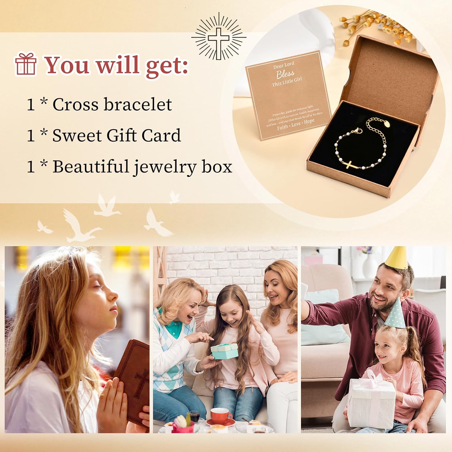 Baby Baptism Cross Bracelet Gift : 18k Gold Plated/Silver Delicate Pearl Cross Bracelets Kids Daughter Granddaughter
