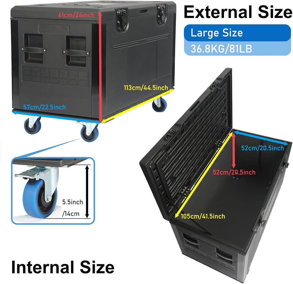 Cable Trunk Road Case with Wheels 44" x 22" x 24" Professional Stackable Heavy Duty ATA Rolling Road Case for DJ