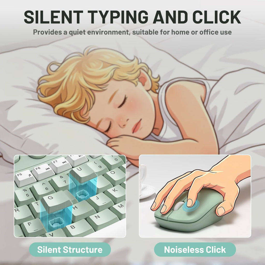 Wireless Keyboard and Mouse Combo Silent for Office,Ergonomic Curved Design