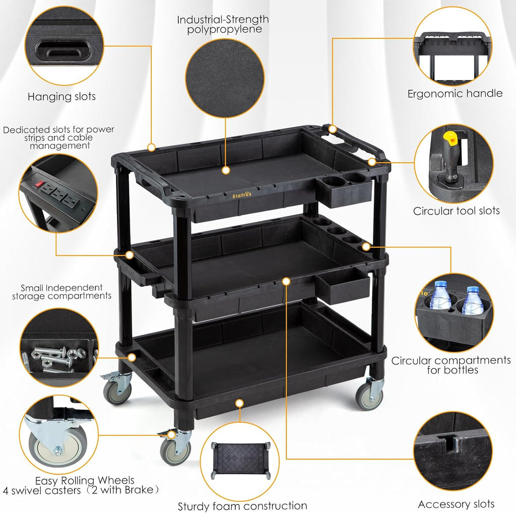 3-Shelf Heavy Duty Rolling Utility Cart, 32.4 x 18.3 in