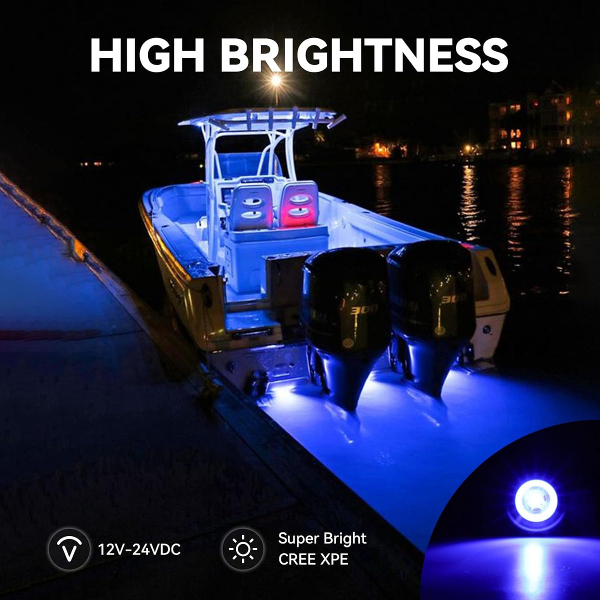 Marine LED Boat Interior Lights, 12V-24V, 4PCS Blue, IP68