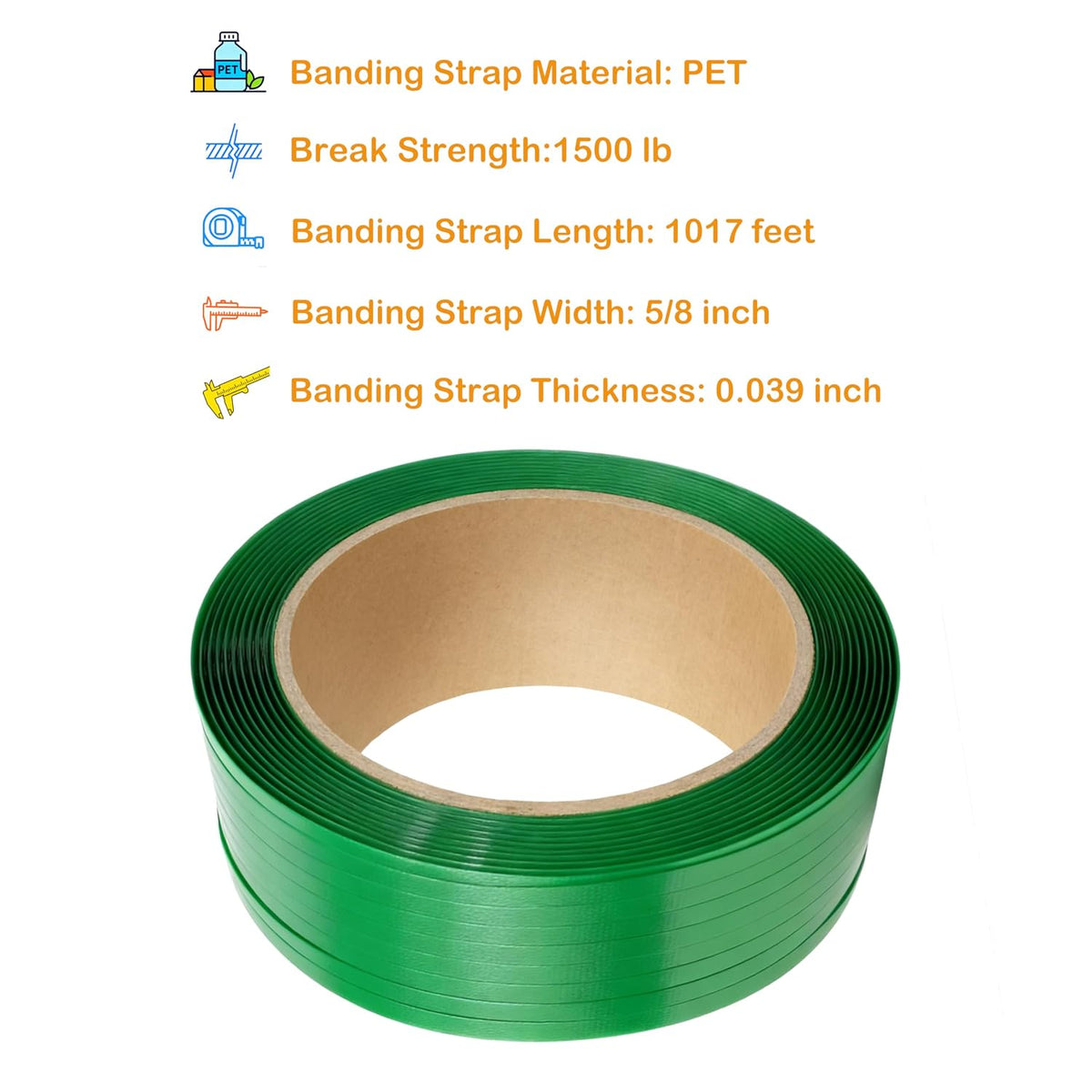 PET Packaging Banding Strapping Roll - 1017' x 5/8" Pallet Strap Coil