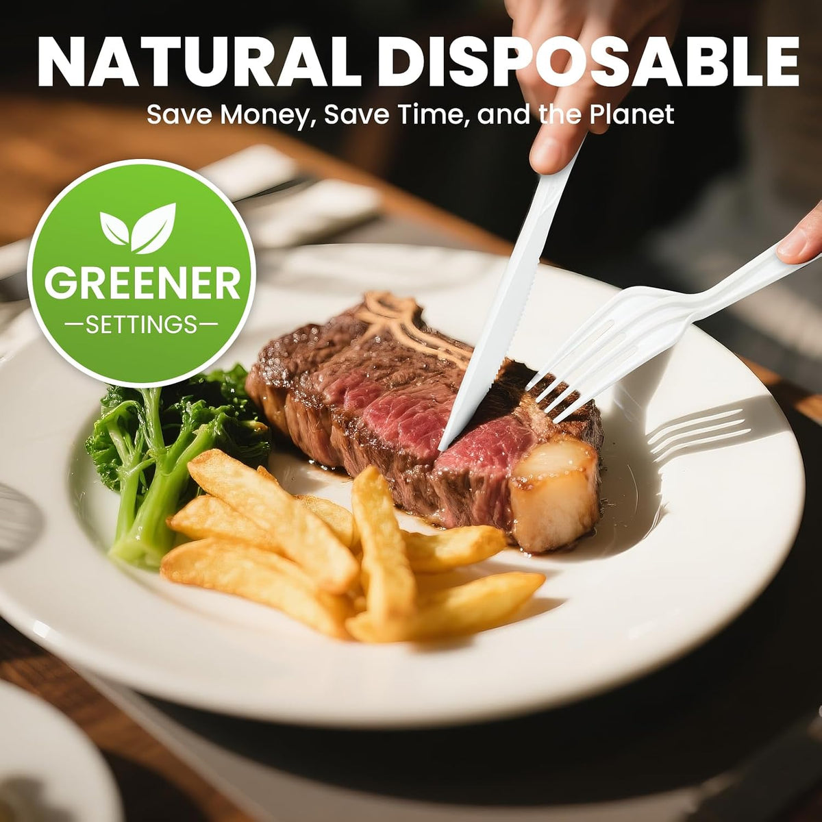 180-Count Compostable Utensils Set - Heavy Duty BPI Certified, Plastic-Free Disposable Forks, Spoons, Knives Set for