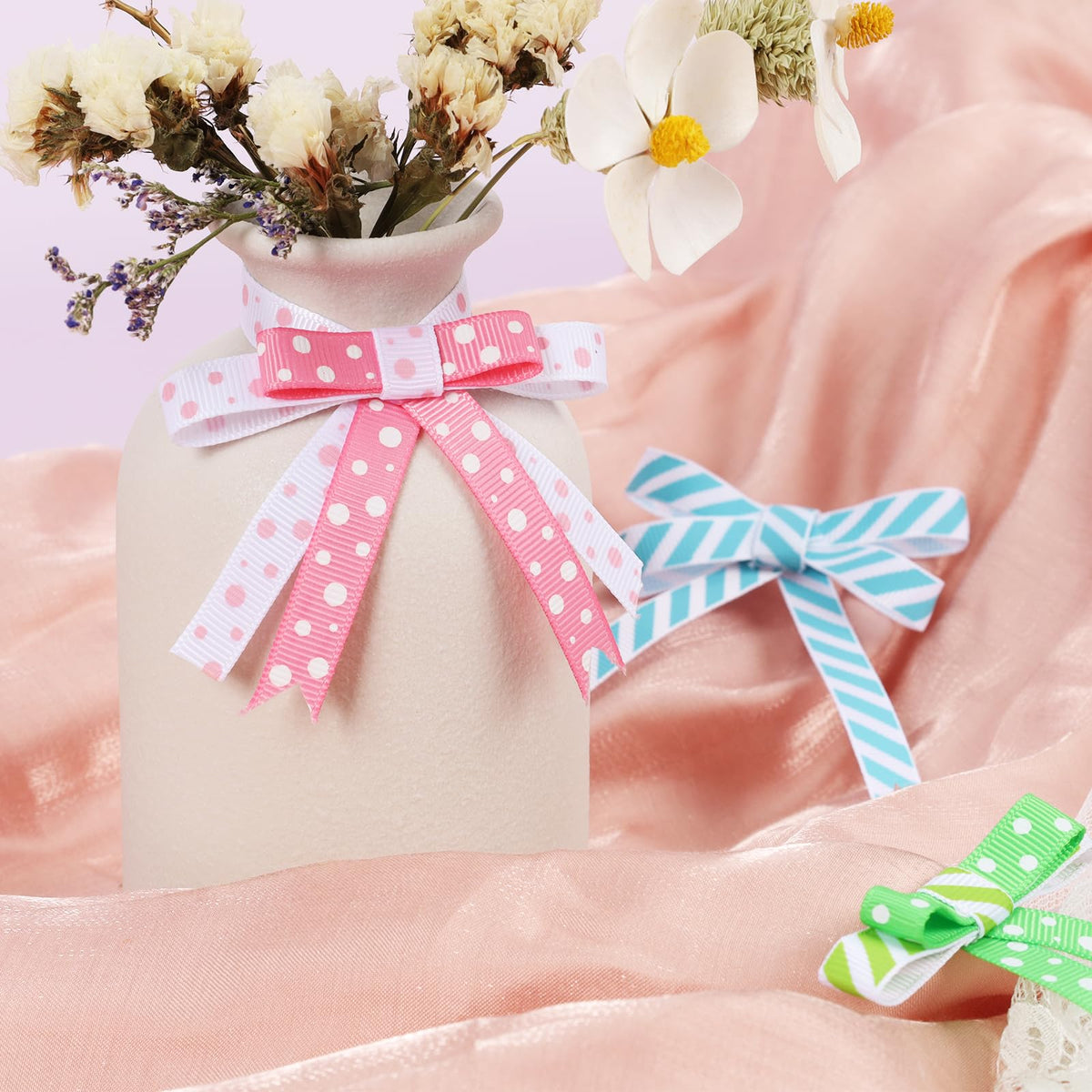 Grosgrain Ribbon Set, Striped & Polka Dot Spring Easter Ribbons