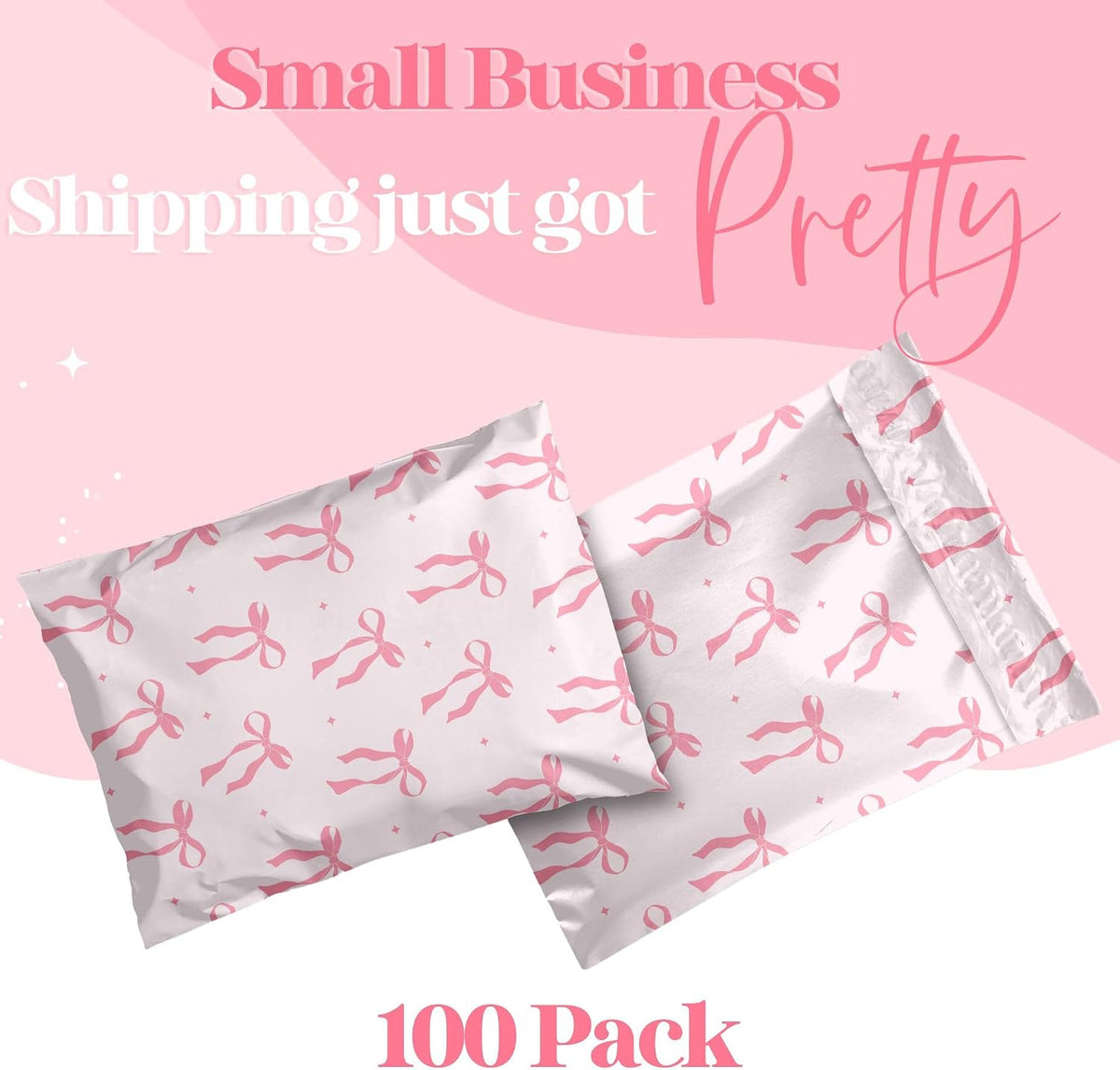 Poly Mailer 10x13, Pink Bows, 100 Pack