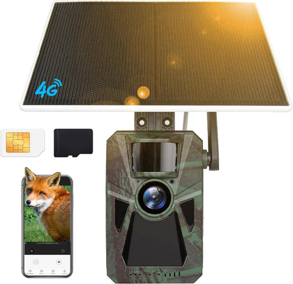 Solar 4G Cellular Trail Camera –4K 48MP, Built-in 7500mAh Battery, Auto Nationwide Connection, Night Vision, Hunting