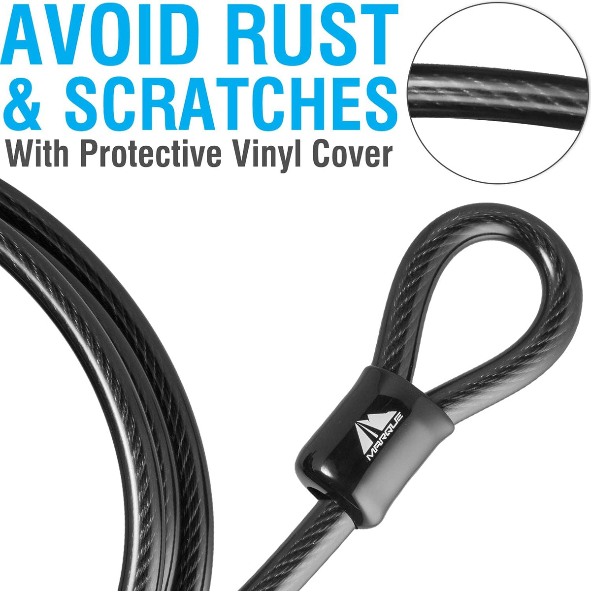 Security Steel Cable - 3/8 inch (10 mm) Thick (4', 7', 15', 20' or 30') Vinyl Coated Braided Steel Cable with Double