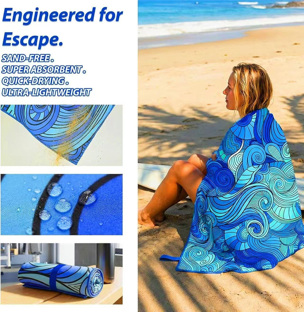 Microfiber Lightweight Beach Towel, Beach Blanket, 71 Inch x 32 Inch, Ultra Portable, Sand Free, Fast air-Drying