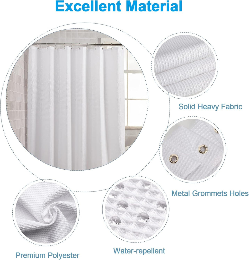 White Shower Curtain Fabric, Waffle Shower Curtains for Bathroom, Cloth Shower Curtain Heavy Duty, Thick Bathroom