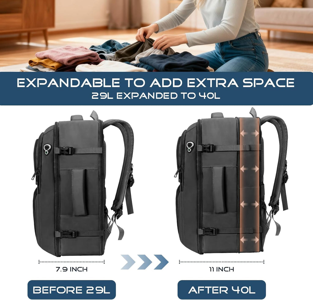 Travel Backpack, Expandable Carry on Backpack for Men, TSA 17.3 inch Laptop Bag Flight Approved, Lightweight Business