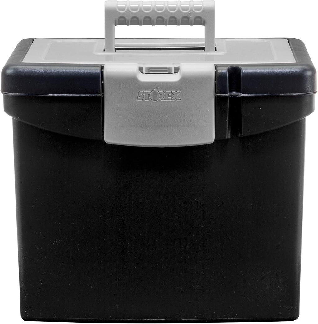 Portable File Box with Organizer Lid – Plastic Office File Storage Box for Letter Paper and Hanging Folders