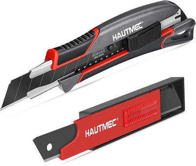 Heavy Duty Utility Knife Box Cutter 18mm In Alluminum Alloy Shell, with Extra Ultra Sharp Black Sk2H 10 Blades in