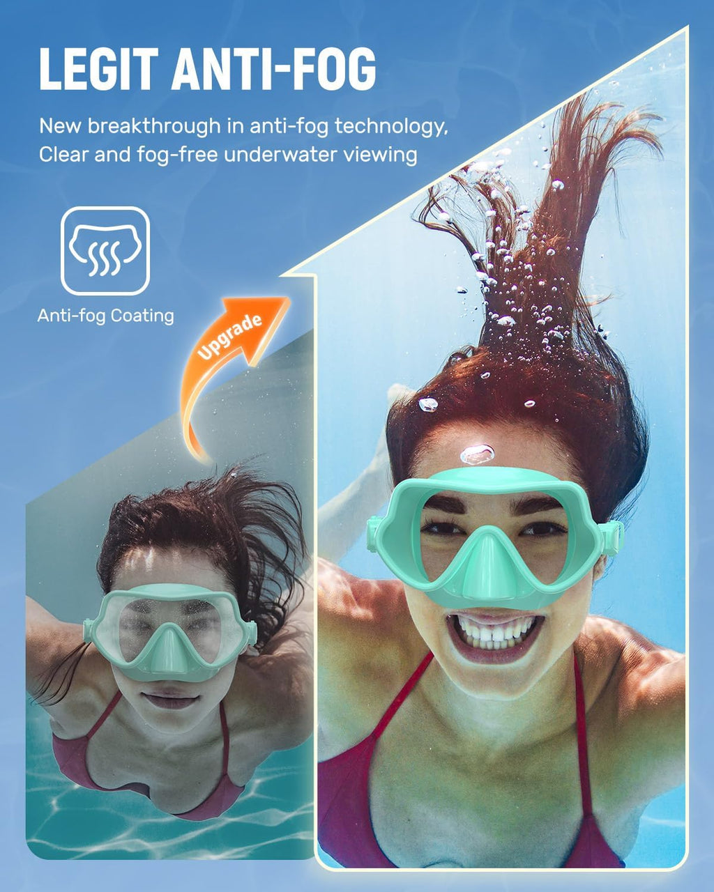 WSTOO Frameless Swim Goggles with Nose Cover for Adults, Panoramic Anti-Glare & Anti-Fog Tempered Glass Lenses, and