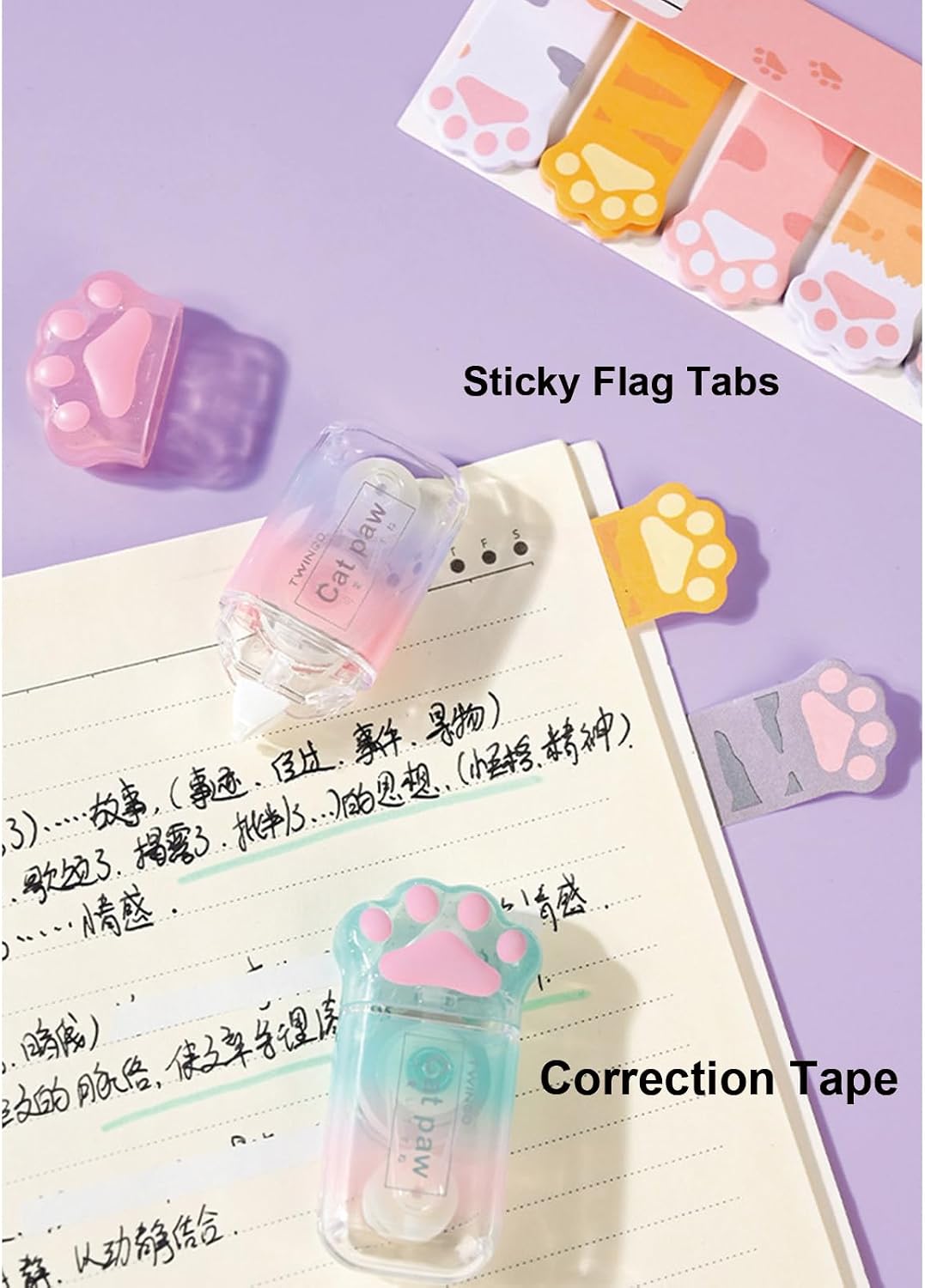 9 Pcs Cute Green Stationery Set Cat Paw School Supplies Kawaii Office Supplies Including Pens Highlighter Pencil
