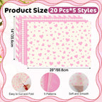 100 Pcs Pink Tissue Paper,5 Designs 14"X20" Tissue Paper Bulk