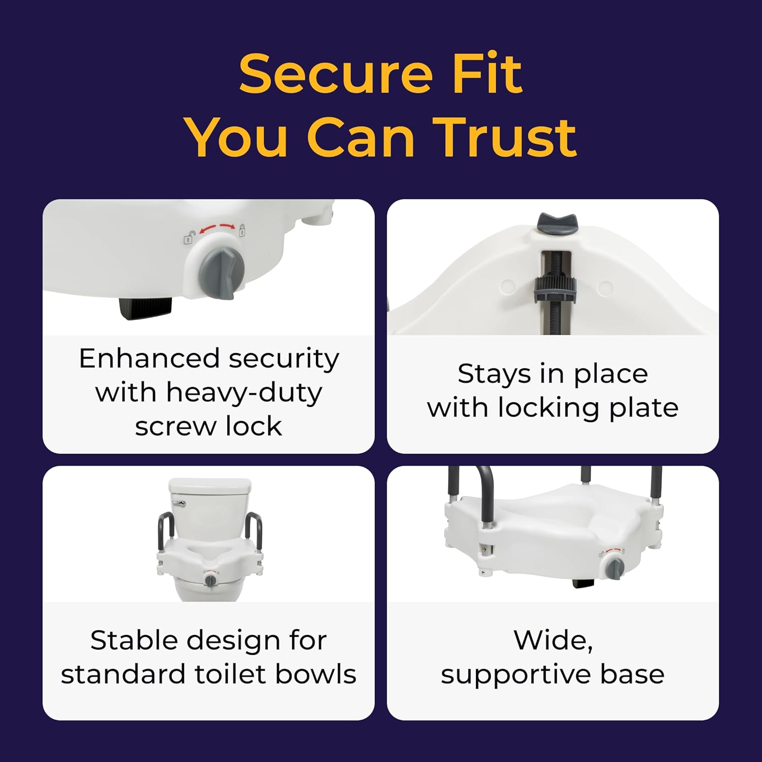 2-in-1 Raised Toilet Seat with Removable Padded Arms - Elevated Bathroom Safety Support - Secure Locking Attachment