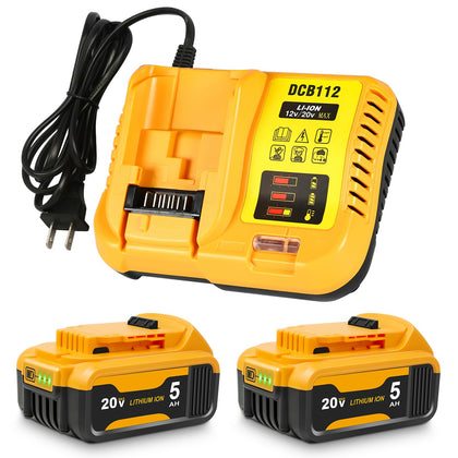 2/pk 5.0Ah 20V Max Battery Replacement for Dewalt with 12/20V Max Charger DCB112