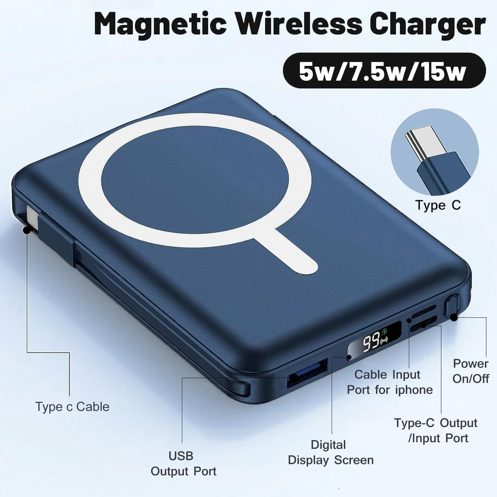 for MagSafe Portable Charger, 10000mAh Magnetic Power Bank | 20W PD Fast Charging Magnetic Travel Charger with Dual