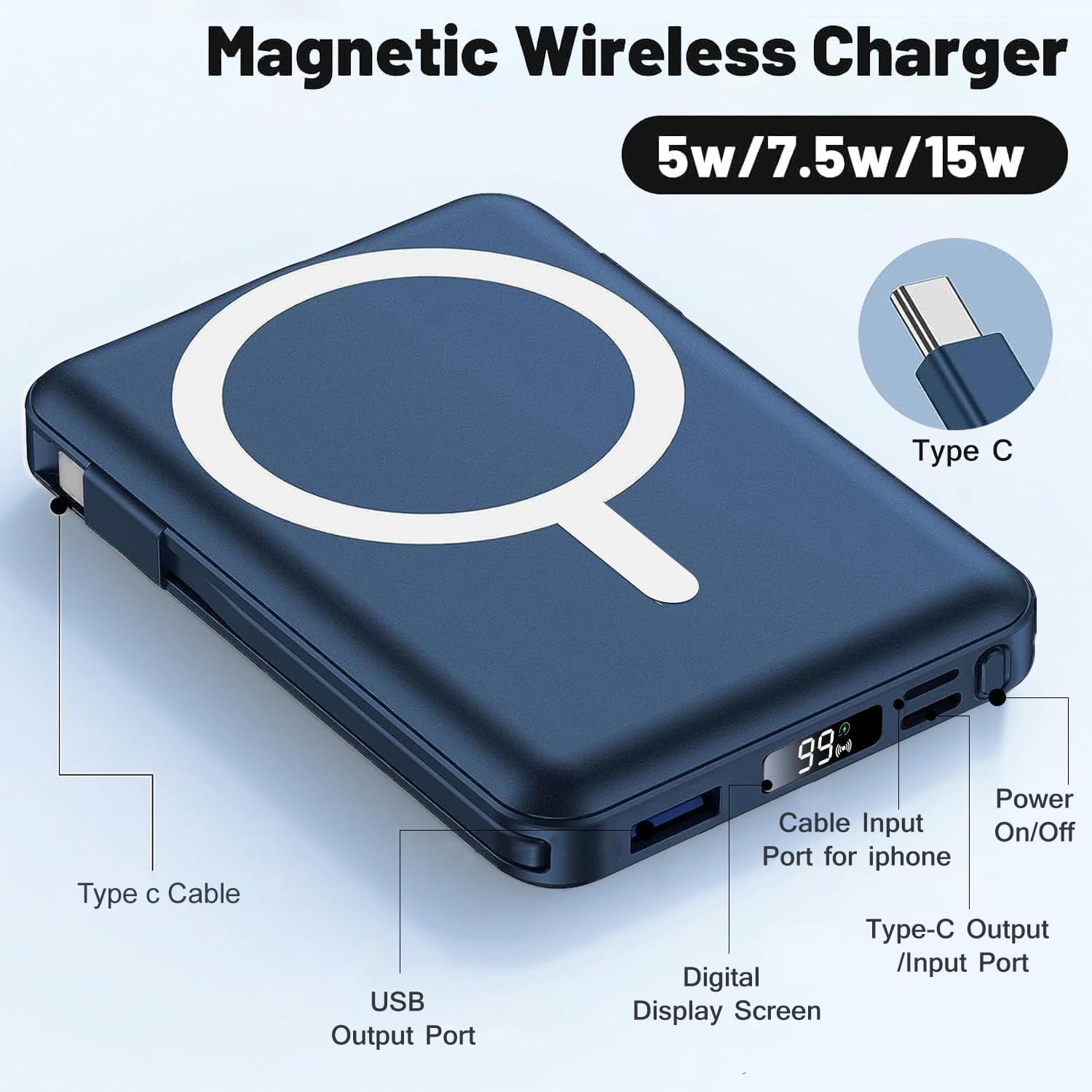 for MagSafe Portable Charger, 10000mAh Magnetic Power Bank | 20W PD Fast Charging Magnetic Travel Charger with Dual