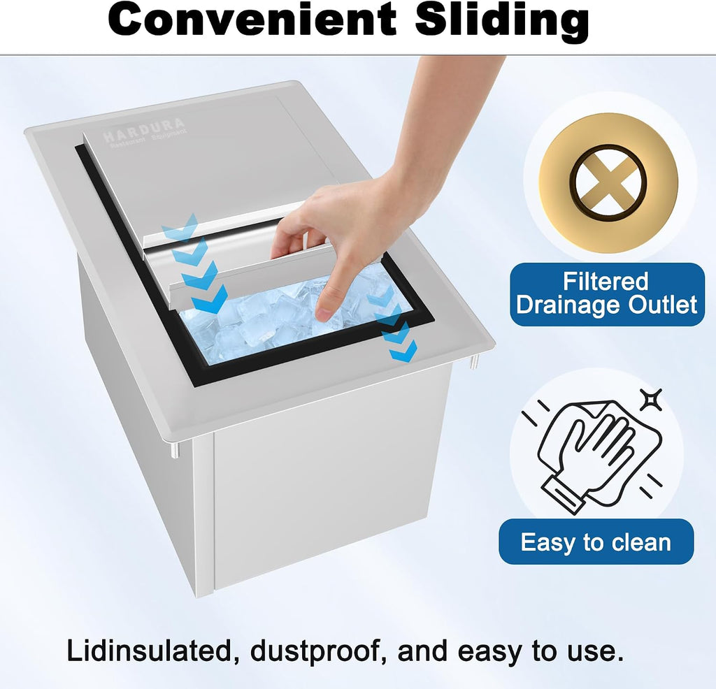 HARDURA Drop-in Stainless Steel Ice Bin