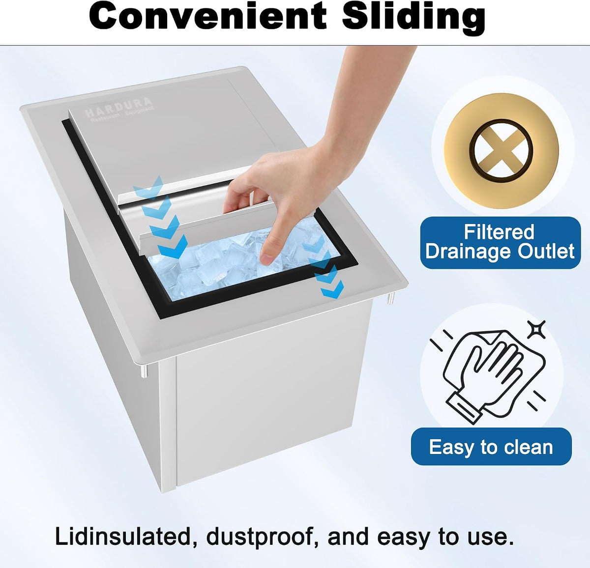 HARDURA Drop-in Stainless Steel Ice Bin