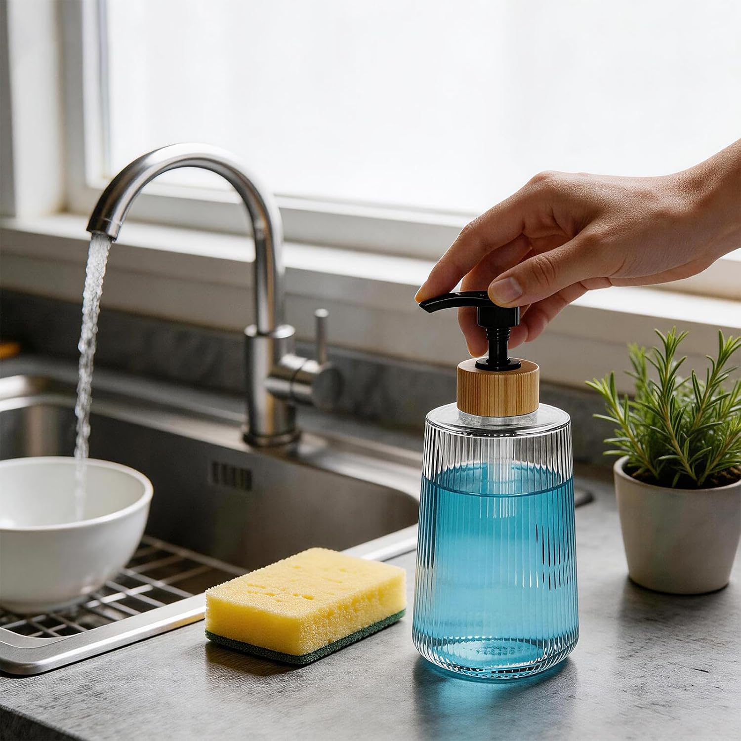 Glass Soap Dispenser, Thickened Glass Hand Soap Dispenser for Bathroom, Kitchen Dish Washing Liquid Bottles, Shampoo