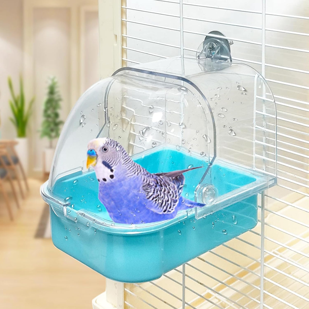 Bird Bath for Cage, Cleaning Pet Supplies Cockatiel Bird Bathtub with Hanging Hooks for Little Bird Parrots Spacious