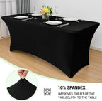 6ft Stretch Black Spandex Table Cloth 2 Pack for Folding Tables