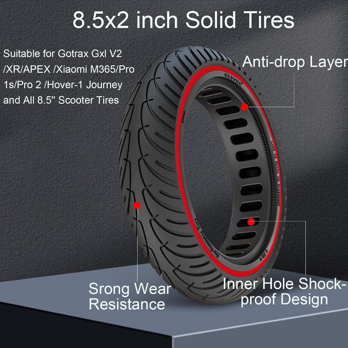 2PCS 8.5x2 Inch Solid Tires, 50/75-6.1 Electric Scooter Replacement Tire