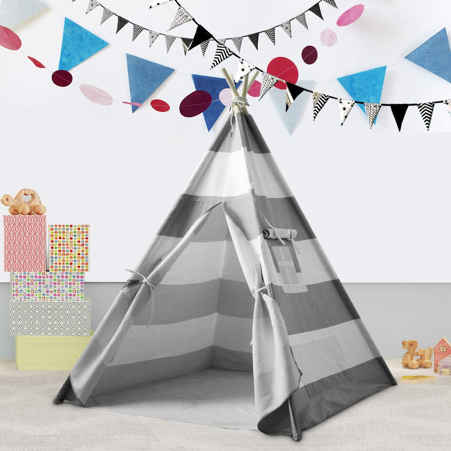 Teepee Tent for Kids Teepee Tent for Boys Indoor Outdoor Play House, Children Teepee Play Tent for Boys,Canvas Tipi