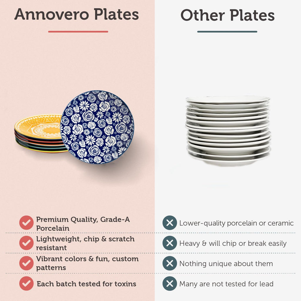 Salad Plates, 8.5 Inch, Microwave & Dishwasher Safe, Set for 6