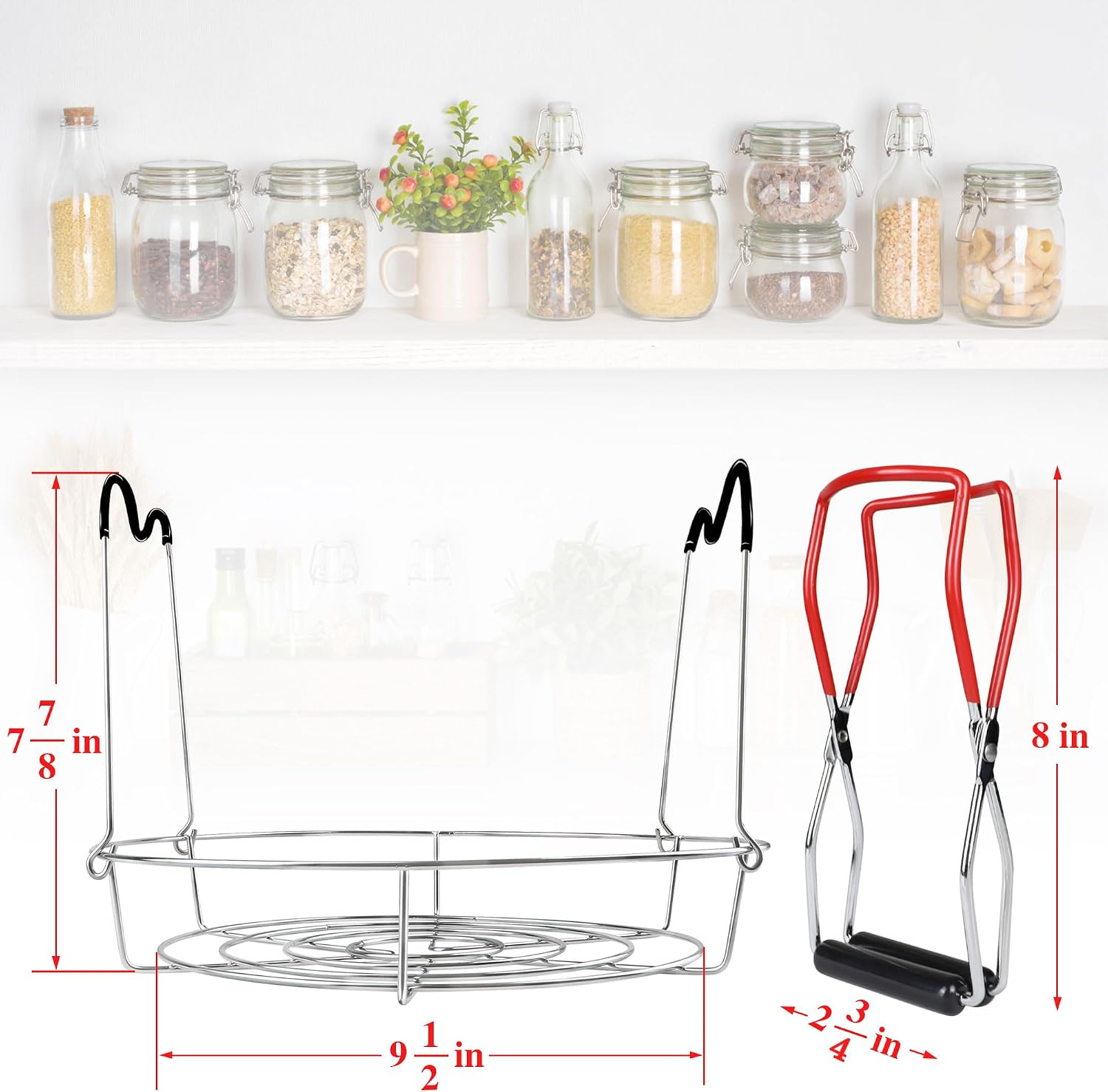 12in Stainless Steel Canning Rack with Contour Handles, Holds 7 Pint or 6 Quart Jars in Pressure Canner Pot