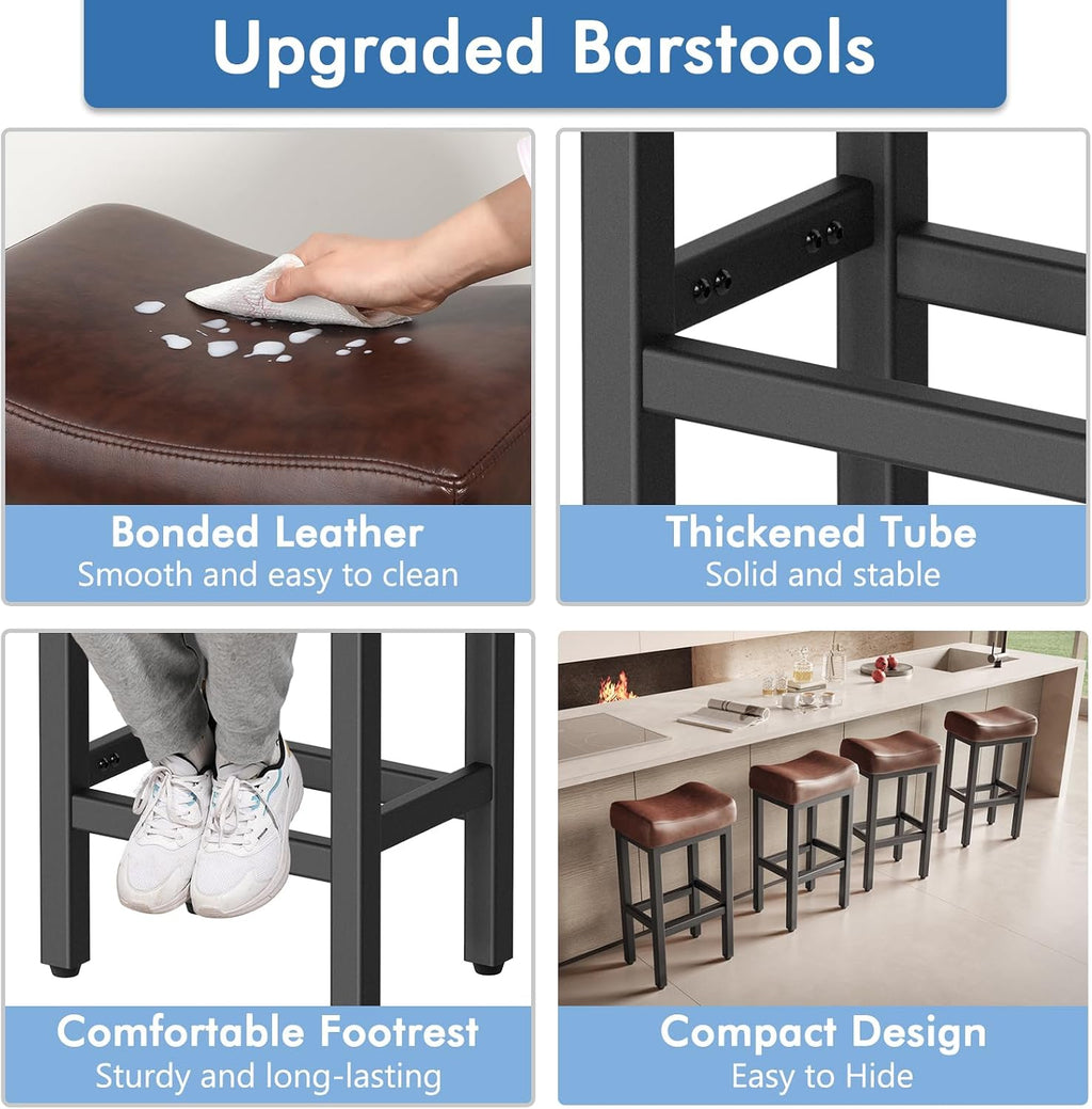 29 Inche Bonded Leather Counter Height Bar Stools Set of 2 Square