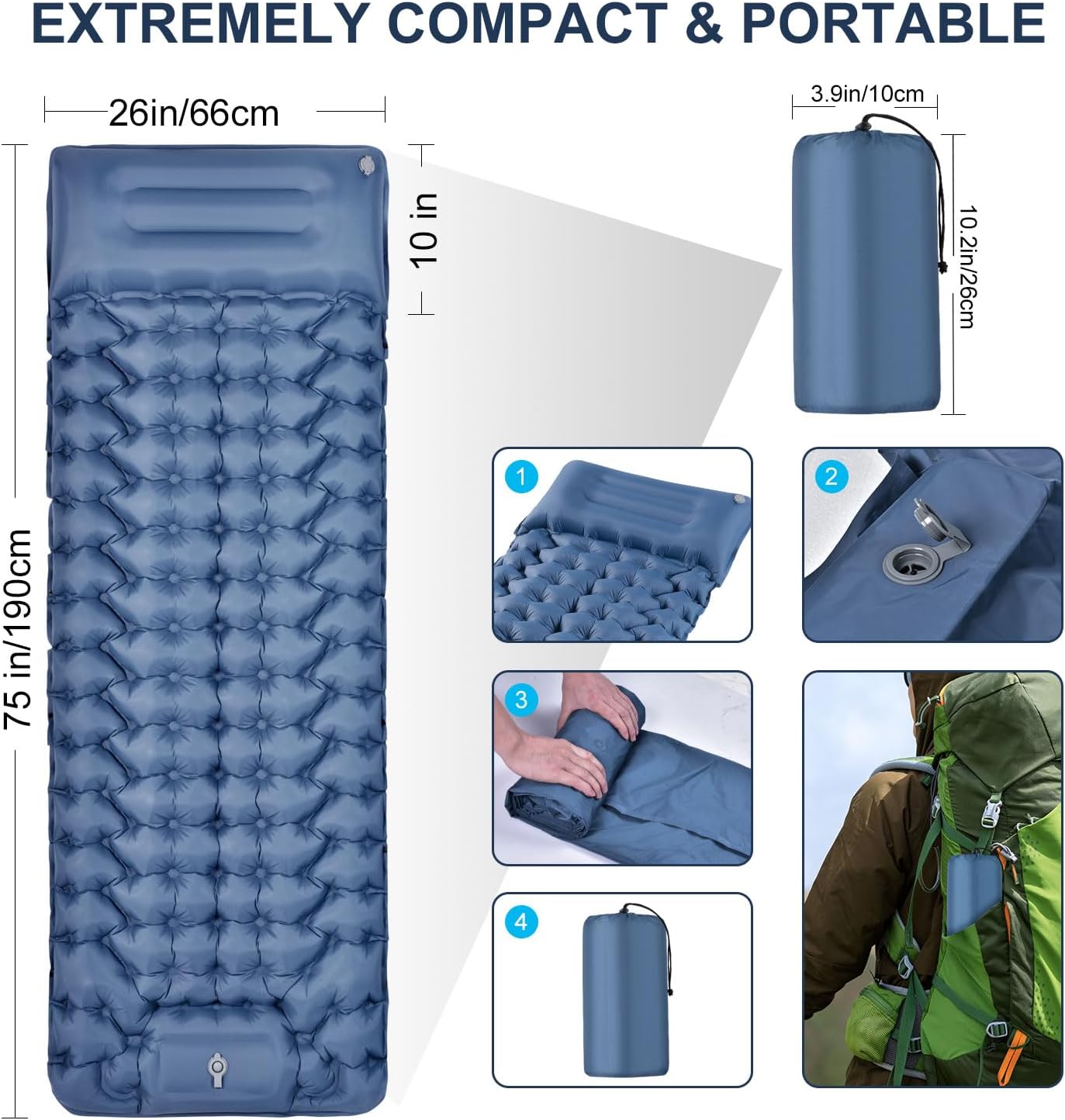 Sleeping Pad Camping, Ultra Lightweight & Compact Mattress for Outdoor & Indoor, Portable Sleeping Mat with Built-in