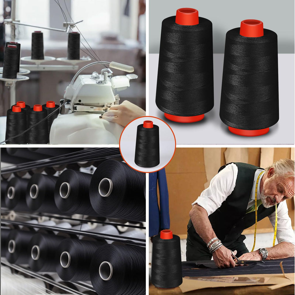 Black Sewing Thread, Serger Thread Cones 4 Pack,40S/2-24000Y Sewing Thread
