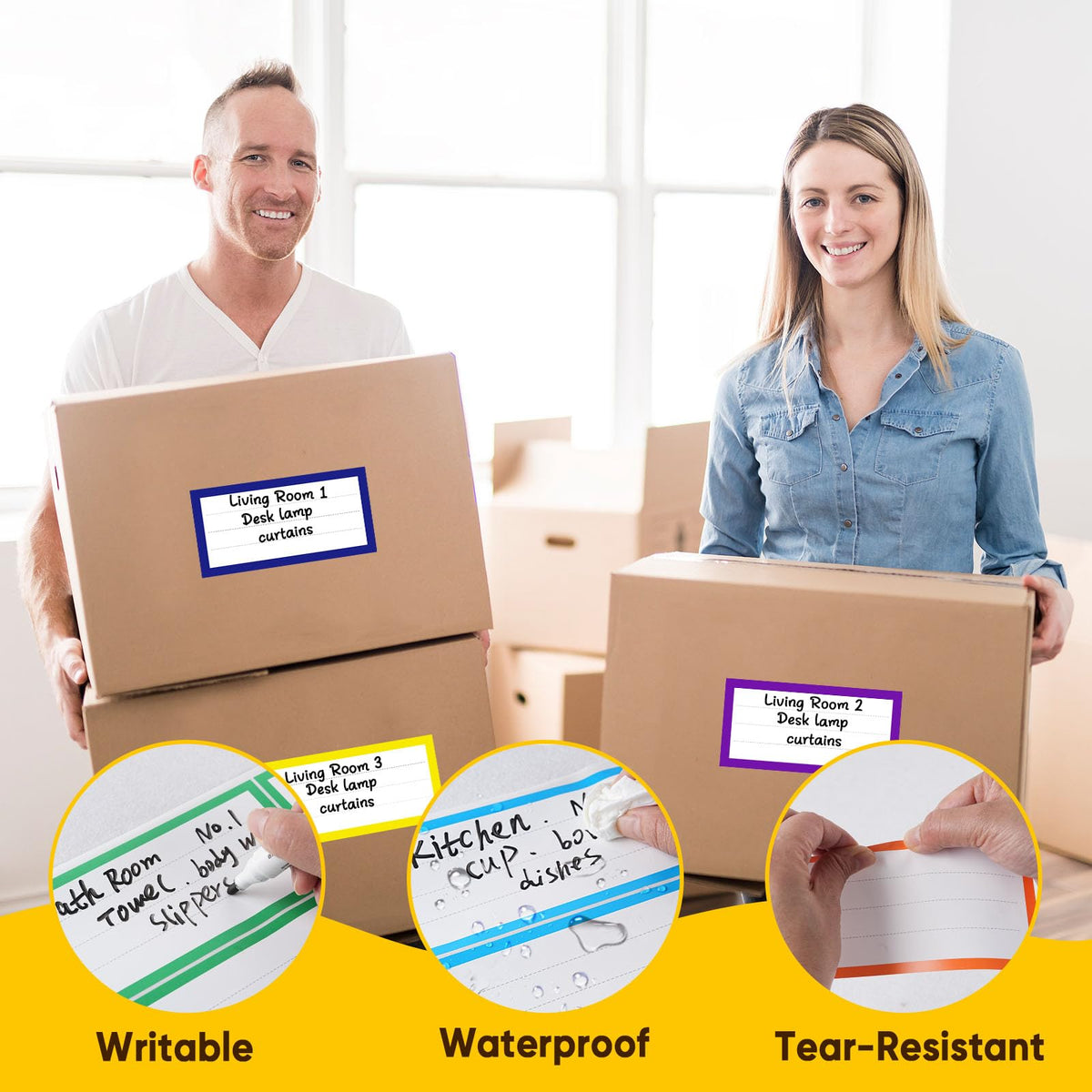 6 x 3 inch Large Moving Labels for Boxes, 180 Pcs 8 Color Coded Moving Stickers, Waterproof Blank Moving Boxes Labels