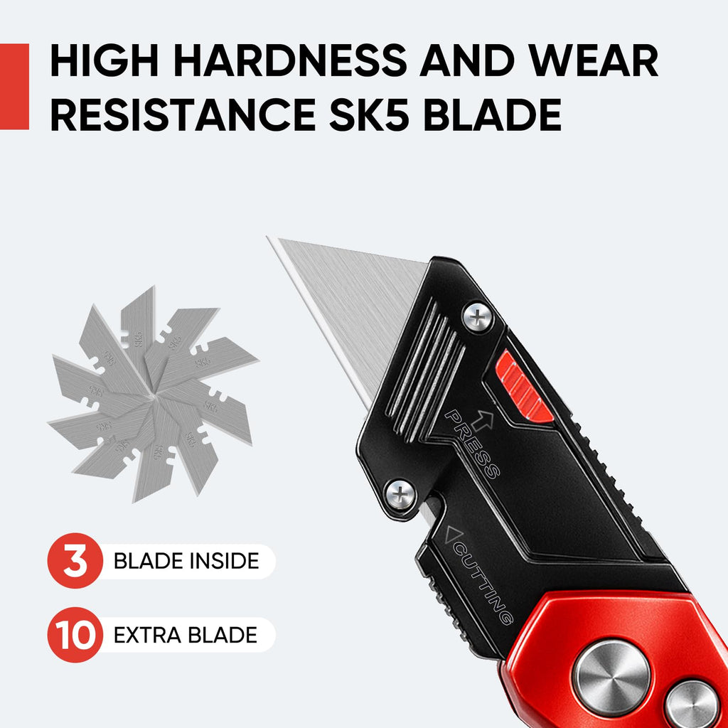 Folding Utility Knife, Heavy Duty Box Cutter with 13 Extra Blades