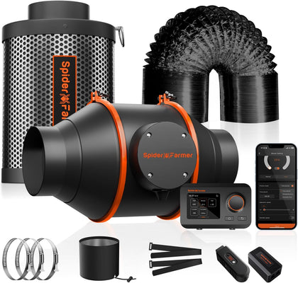 4 Inch Air Filtration Kit with Temp Humidity Controller | Includes GGS controller, inline fan, carbon filter, and 13