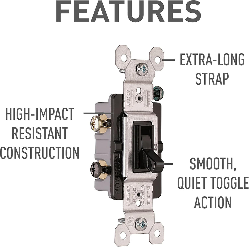 Legrand 15 Amp 3-Way Residential Toggle Light Switch, Black 1 Pack