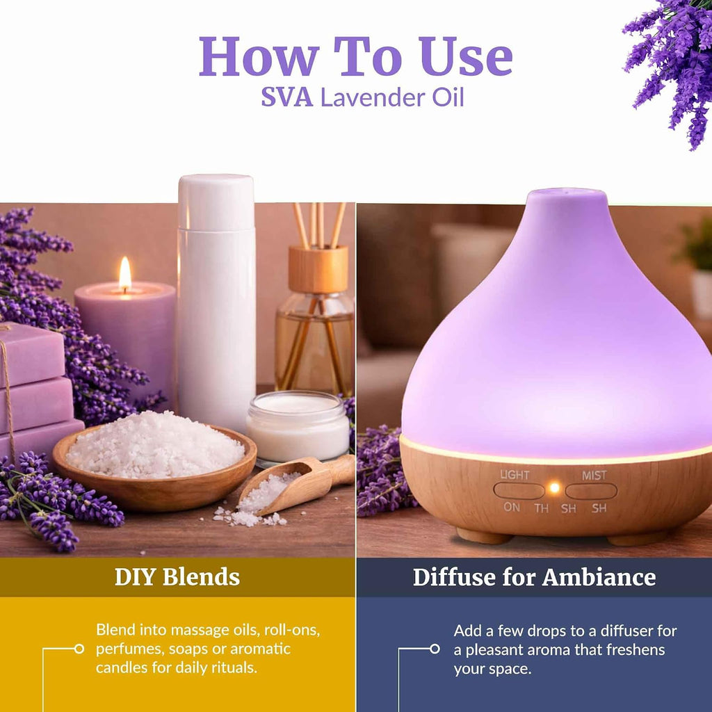 SVA Organic Lavender Essential Oil with Dropper, 2 Fl Oz (60 ml) | Lavender Oil for Diffuser, Humidifier, Linen
