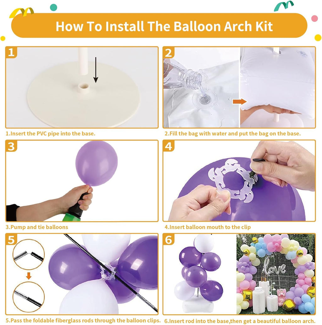 Balloon Arch Kit, 8ft Tall & 9ft Wide Adjustable Balloon Arch Frame Stand with 2 PVC Bases,2 Water Fillable Bags